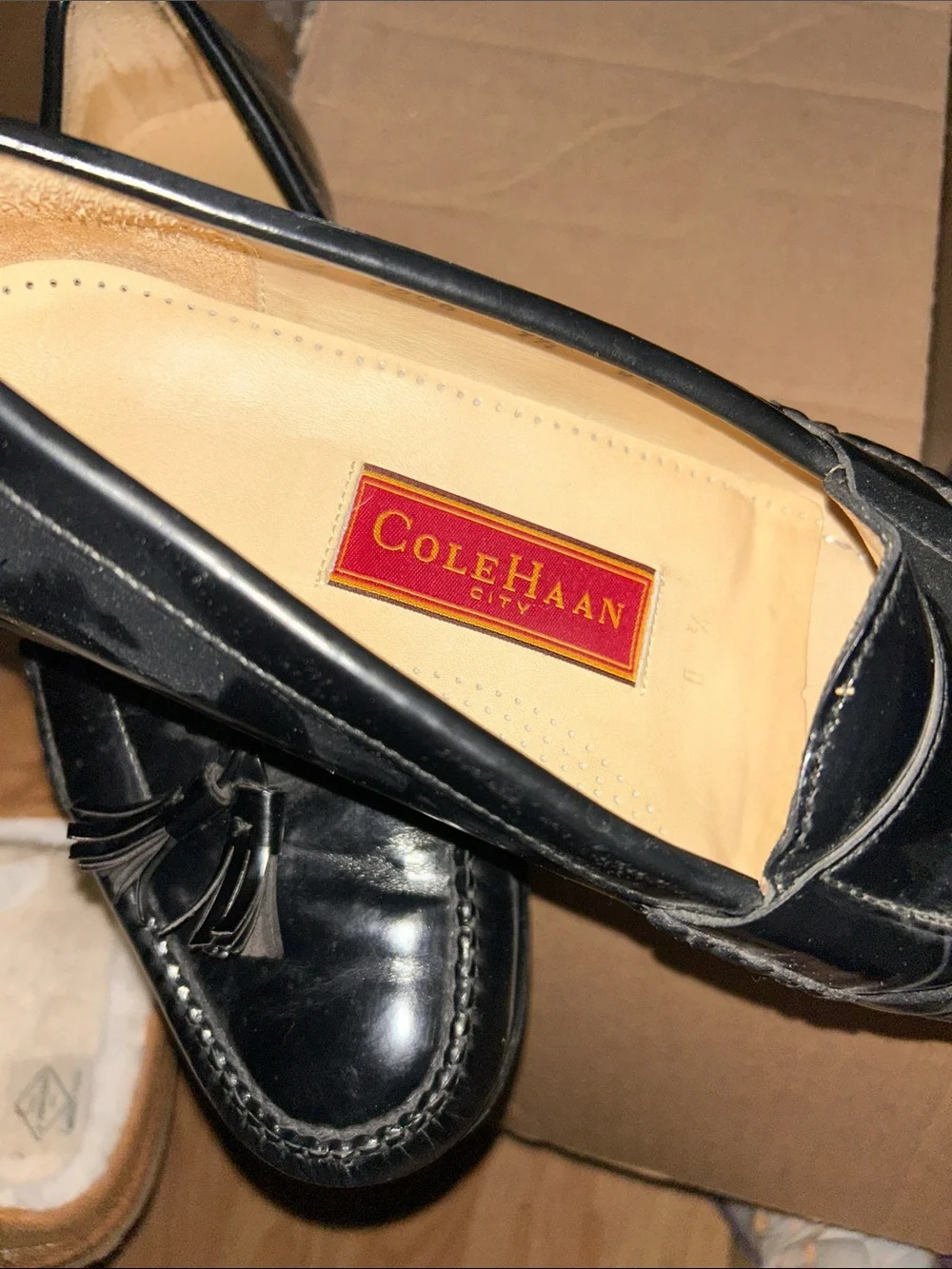 Cole Haan Black Leather Tassel Moccasin Loafers